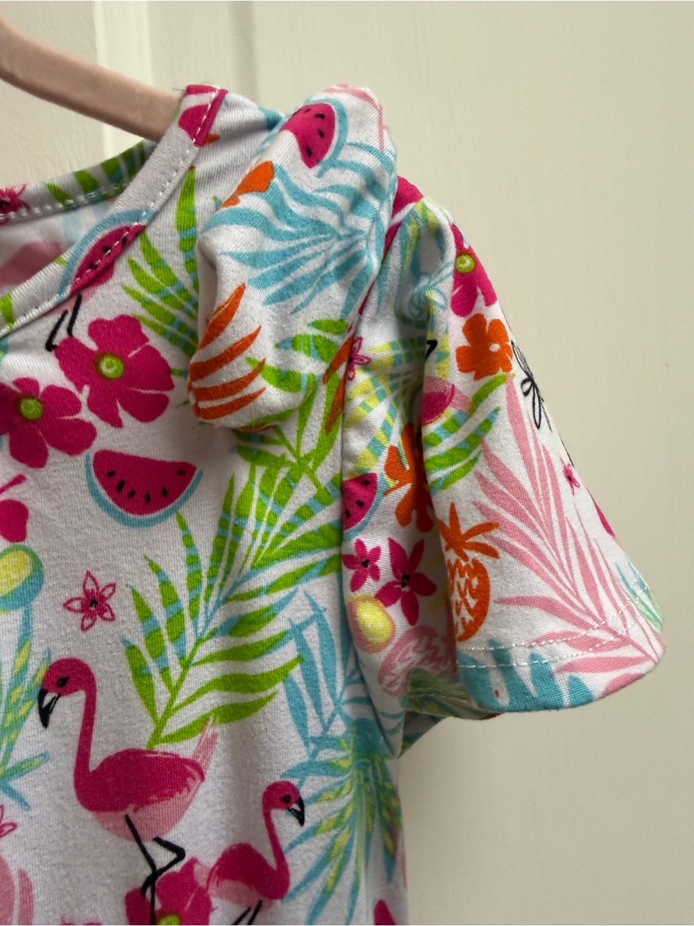 Forever Me Girls' 4 Pink Multi Flamingo & Tropical Print Dress Shoulder Ties - Picture 3 of 8